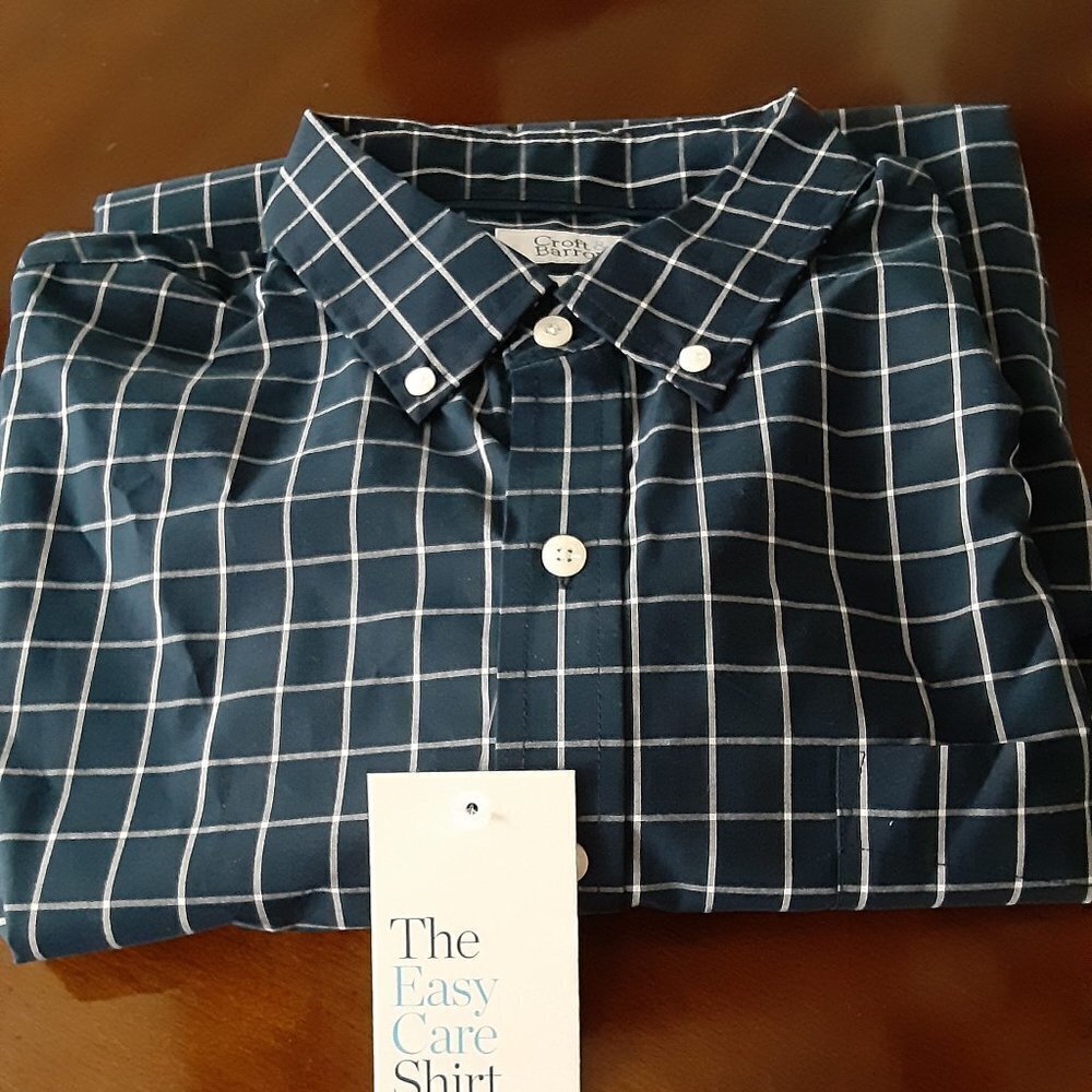 Croft & Borrow Extra Large Long Sleeve Navy Blue/White Check Shirt